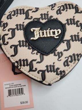 Juicy Couture Heart Shape Coin Purse - Sandstone/Black Color ONLY! New W Tags